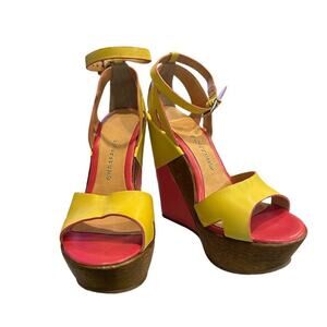 Bottero Women's Leather Colorblock Platform Wedge Sandals Size 8 Multicolor